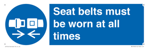Seat belts must be worn at all times